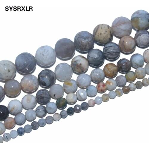 Free Shipping Faceted Bamboo Agat Natural Stone Beads For Jewelry Making DIY Bracelet Necklace Material 4 6 8 10 12 MM Strand