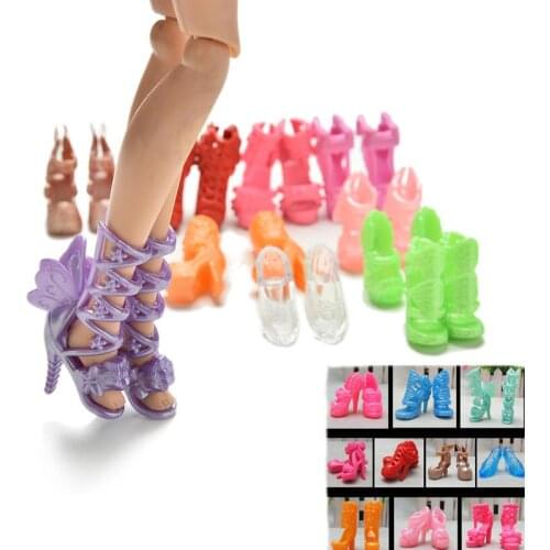 TOYZHIJIA 20Pcs/Lot Fashion High Heel Sandals Fixed Styles Doll Shoes Bandage Bow For Barbie DollsColor Random