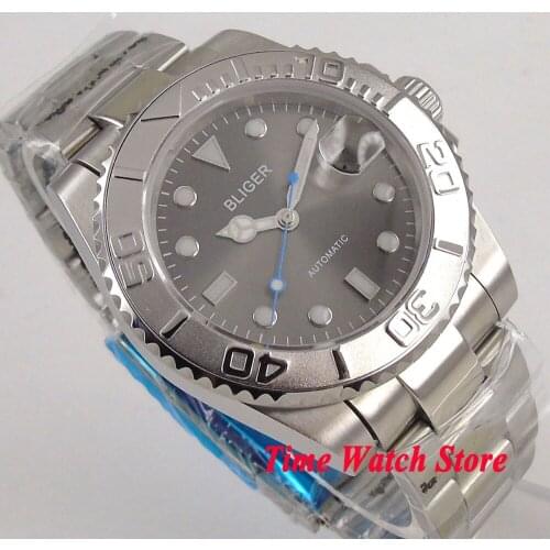 Solid 40mm BLIGER mens watch grey dial super luminous saphire glass Ceramic Bezel Automatic movement wrist watch men 116