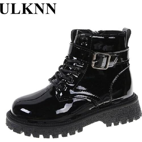 Childrens Martin Boots Girls New Leisure Martin Boots Boys Fashion Leather Shoes Infant Black Boats Size 26-37