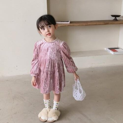 Childrens Dress 2021 Autumn New Girls Sweet Cute Solid Color Gentlewomanly Temperament Corduroy Loose Korean Dress Girl Dress