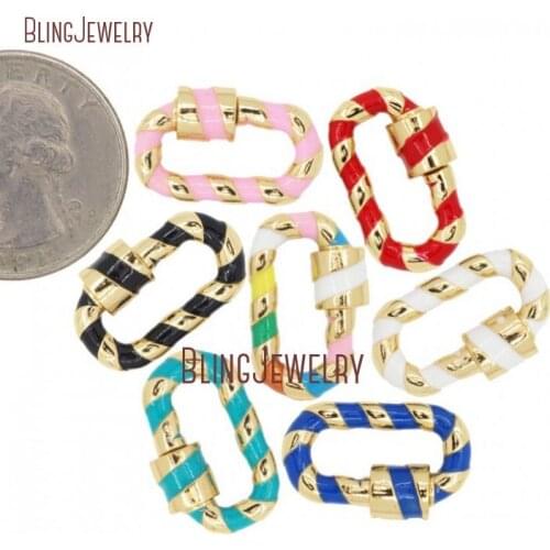Enamel Carabiner Oval Lock 18k GOLD filled Screw Clasp Chubby Lock Carabiner Pave Lock 12x20mm FC30272