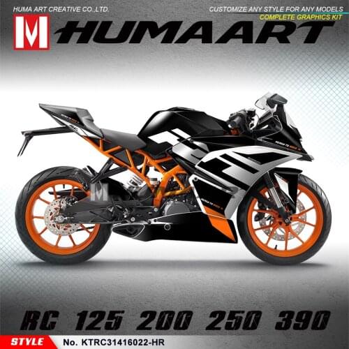 HUMAART Sport Bike Graphics Custom Sticker Design Complete Vinyl Wrap Kit for RC 125 200 RC125 RC200 2014 2015 2016, Black White