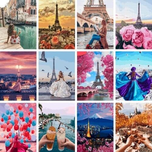 Gatyztory 60×75cm House DIY Painting By Numbers Tower Landscape Acrylic Paints Canvas Drawing Handpainted Kits Gift Home Decor