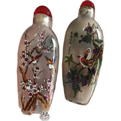 China Old Beijing painted snuff bottle glass bottle Flowers and birds picture