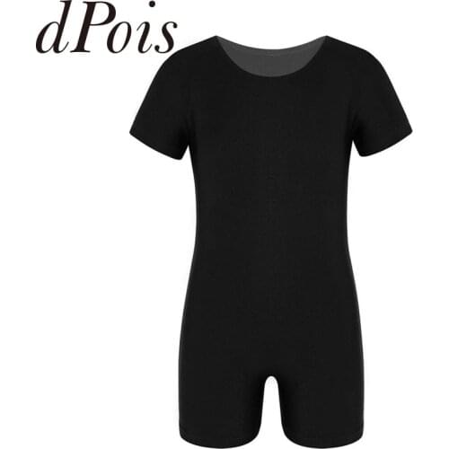 Kids Gymnastic Leotards Short Sleeves Solid Color Workout Unitard Boys Girls Jumpsuit Children Dancewear Practice Dance Costume