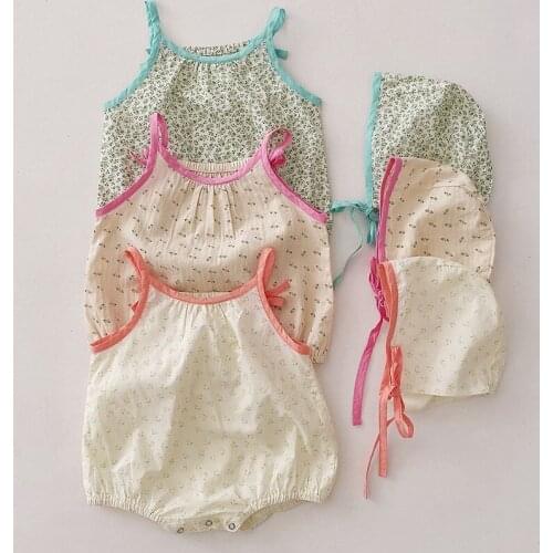 Floral Girls Romper Summer Cozy Strap Jumpsuit for Toddler Girls Clothing Set Children One-Piece Clothing with Cap