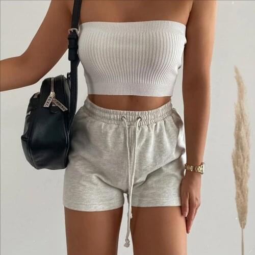 Summer Casual Fit Shorts 2021 High Waist Elastic Drawstring Solid Color Female Daily Wild Jogger Fitness Streetwear Shorts