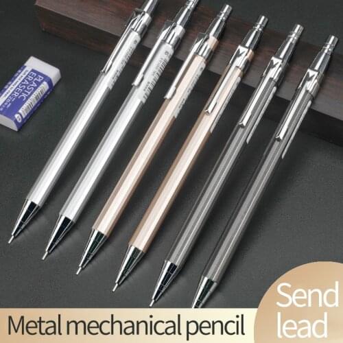 Metal rod push mechanical pencil student activity pencil 0.7/0.5mm HB refill art painting stroke pen stationery school supplies