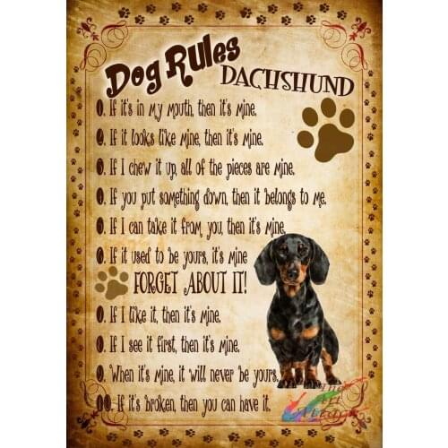 Metal Tin Sign Wall Decor,Dachshund Dog Rules Metal Wall Sign,Retro Wall Art Sign Decoration Metal Plaques 12 X 8