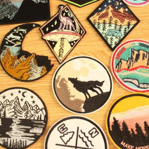 DIY Mountain Trave Embroidered Patches For Clothing Applique Iron on Patches On Clothes Space Patch Traveler Badges Stripes