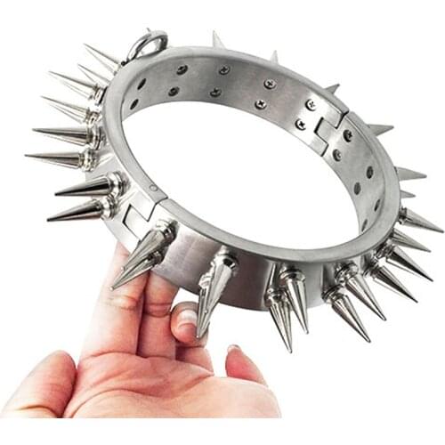 New Heavy Stainless Steel 2 Row Teeth Rivet Needle Thorn Neck Collar Adult Game Slave Restraint Bdsm Bondge Sex Toys For Couples