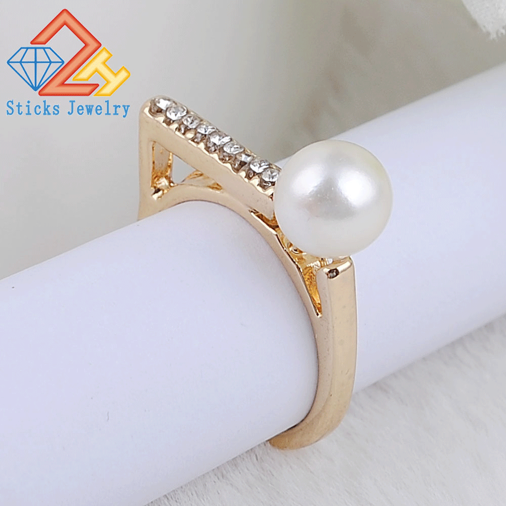 NEW ARRIVAL Top Quality P Ring KCgold Micro-inserts Crystals Imitate Pearl Rings For Women Wedding Jewelry
