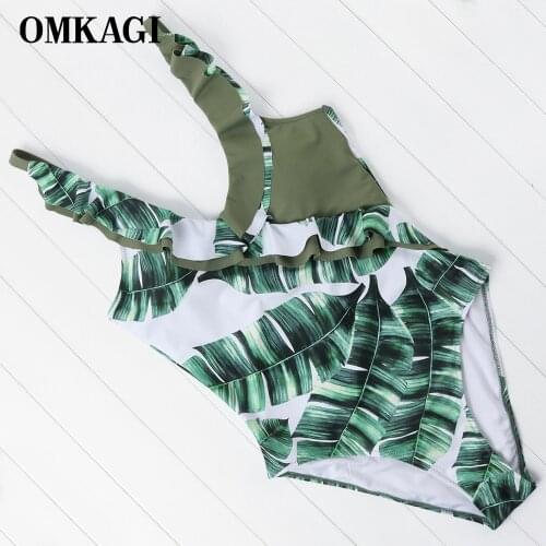 OMKAGI One Piece Swimsuit 2020 Patchwork Bikini High Cut Swimsuit Bathing Suit Push Up Sexy Leopard Leaf Printing Swimwear Women