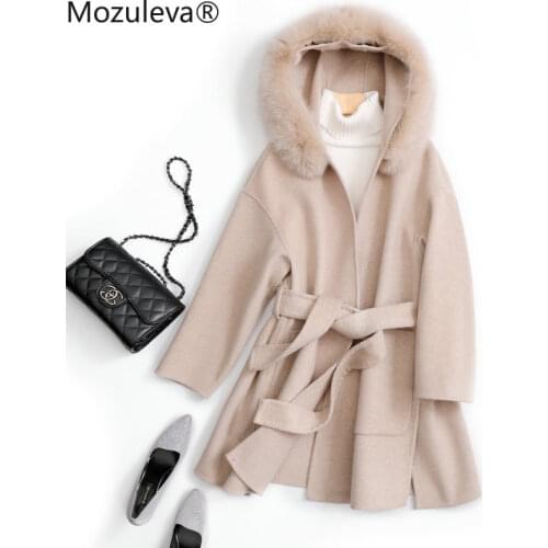Mozuleva Hooded Double Sided Cashmere Coat Female Winter Korean Loose Wool Coat Long Waist Band Thickening Coat