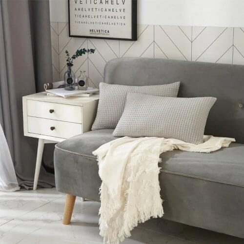 PHF Cotton Waffle Weave Cushion Cover Solid Rectangle Decorative Pillow Case For Bed Sofa Chair Seat 30x50cm