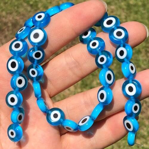 Flat Round Transparent Blue Evil Eye Lampwork Millefiori Glazed Glass Beads for Jewelry Making DIY Bracelet Necklace Accessories