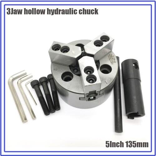 Hollow Hydraulic Chuck 5Inch 135mm 3 Jaw & Back Plate for CNC Lathe Boring Cutting Tool Holder Hole Hydraulic Chuck Oil CE