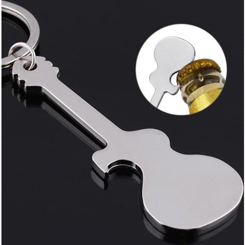 Portable Zinc Alloy Guitar Shaped Beer Bottle Opener Bar Key Chain Ring Holder