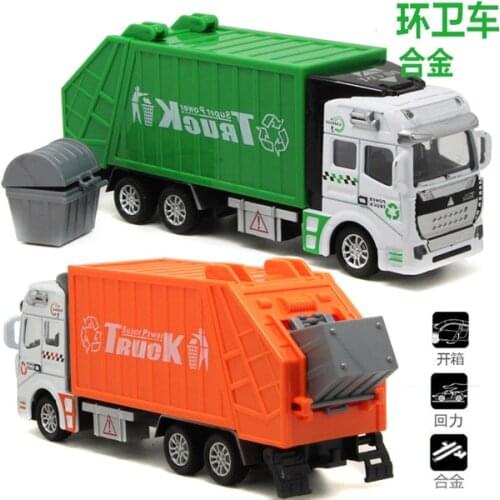 Educational Mini 1/32 Pull Back Model Alloy garbage truck sanitation trucks Car Team Toy Vehicles Boy Kids Gift Toys Present