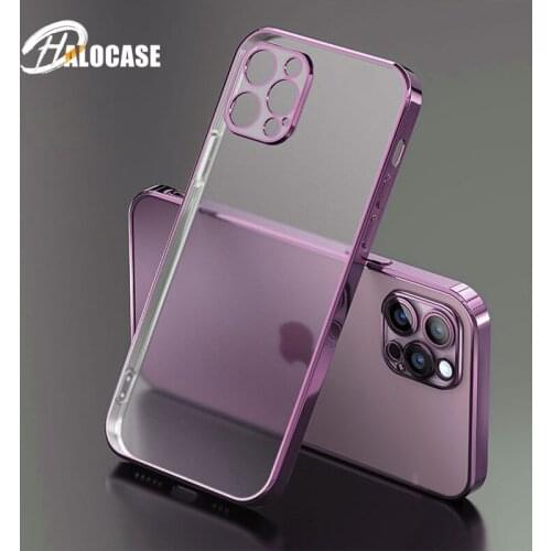Luxury Plating Soft Silicone Case for iPhone 11 12 Pro XS Max Mini Square Frame Matte for iPhone XR 6 7 8 Plus Transparent Case