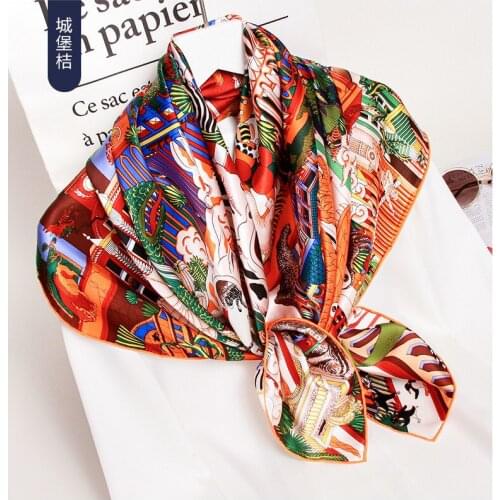 16 Mm silk large square scarf women large square 90cm silk plain crepe satin print scarf shawl