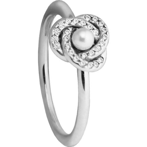 Luminous Love Knot Silver Rings with white Pear 100% 925 Authentic Sterling Silver Fine Jewelry Free Shipping 13FLR120