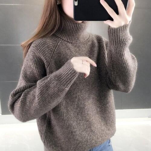 Zoki Turtleneck Sweater Warm Thick Loose Knitted Coat Winter Solid Vintage Pullover High Collar Jumper Casual Girls Outwear