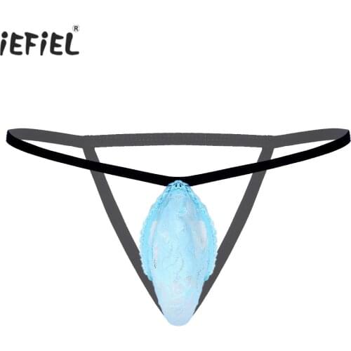 Mens Sissy Briefs See-through Lace Bulge Pouch Thongs Elastic Waistband Low Rise G-string Underpants Open Butt T-back Underwear