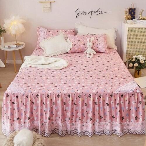 Printed Bed Skirt Lace Decorative Bed Skirt Bedroom Bedspread Non-slip Bed Cover Bedsheet Mattress Cover Bedding Bedclothes