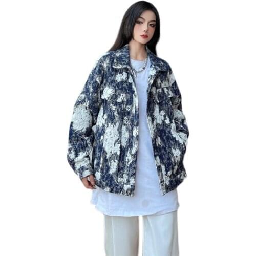#9017 Printing Jean Jackets Ladies Large Size Loose Cotton No Hooded Single Breasted Jacket Coat Girls Tops Oversize Harajuku
