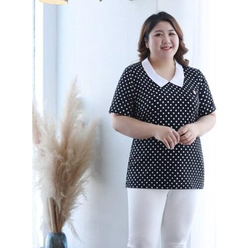 2XL To 7XL Plus Size Women Tops Polka Dot Print Summer T-shirt Short Sleeve Thin Korean Version Loose Thin Woman Shirts T9300