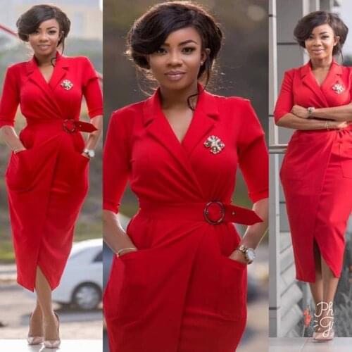 HGTE 2019 spring Elegant blue black suit women office dress Large size Suit collar business party irregular lady dress Free belt