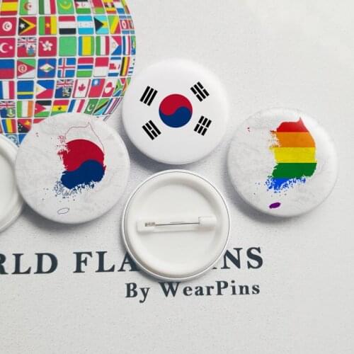 South Korea Flag Map Tin Button Pins LGBT Gay Rainbow Pride Tin Button Badges