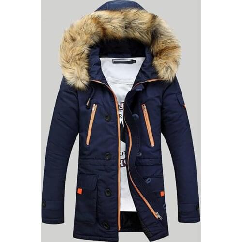 Winter Jackets Coats Parkas Hats Slim Overcoat Fashion Casual Hombre Solid Mens clothes Warm Thick Windproof Fur Collar