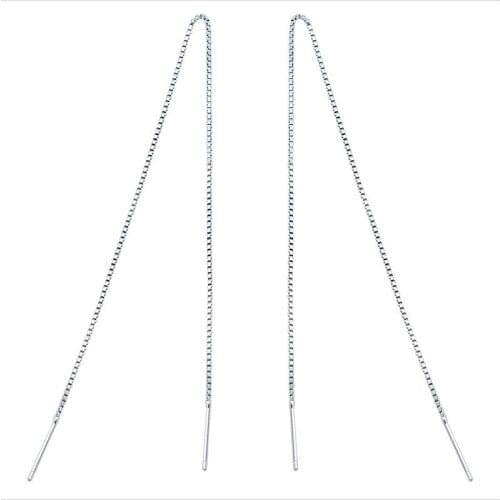 10CM-22CM Real. 925 Sterling Silver Pull Through Piercing Ear-Wrap Threader Earrings Box Chain Tassel C-E0555