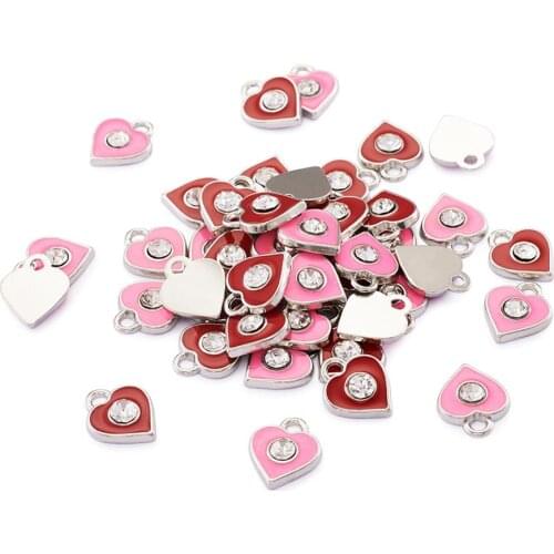 100pcs Mixed Color Alloy Enamel Heart Charms Pendants Valentine Gifts Ideas Gifts,with Rhinestone ,13.5x11.5 mm F80