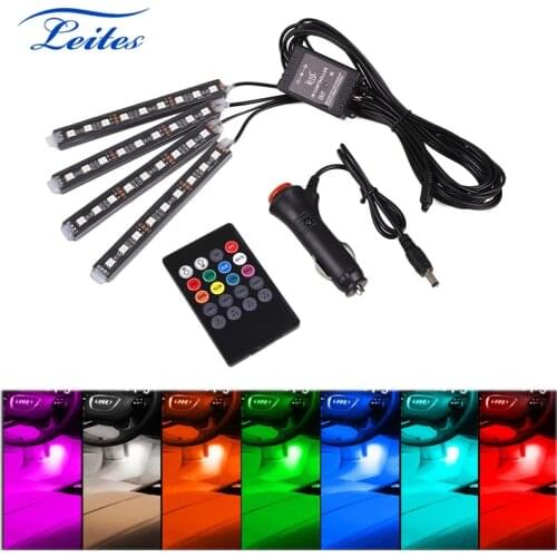 4Pcs/36LEDs Colorful Car Interior LED Atmosphere Light DC12V Car Glow Neon Floor Decorative Strip Light Underdash Lighting