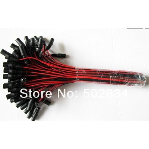 50pcs/lot Black& Red 30cm DC 5.5mmx2.1mm Female Power Jack Connector Cable 12V