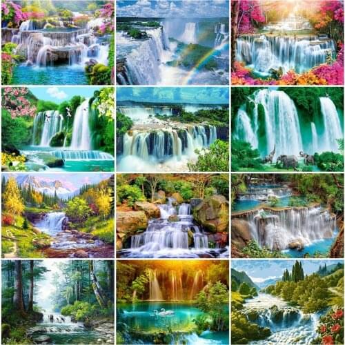 AZQSD Diamond Embroidery Waterfall Mountain Mosaic Rhinestones Diamond Painting Landscape Cross Stitch Needlework Home Decor