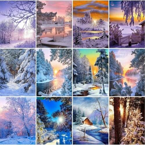 AZQSD Diamond Embroidery Winter Tree Mountain Mosaic Handicraft Diamond Painting Landscape Cross Stitch Rhinestones Home Decor