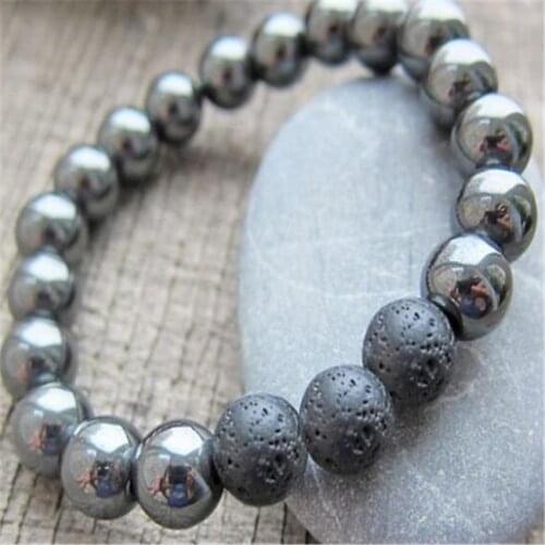 8mm hematite Lava stone Mala bracelet Gemstone 7.5 inches Wrist Chakas Spirituality energy Reiki cuff Buddhism Stretchy pray