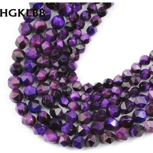 HGKLBB Natural Faceted Purple Tigers eye Stone Spacers Loose beads for Jewelry making DIY bracelets necklace accessories 6/8MM