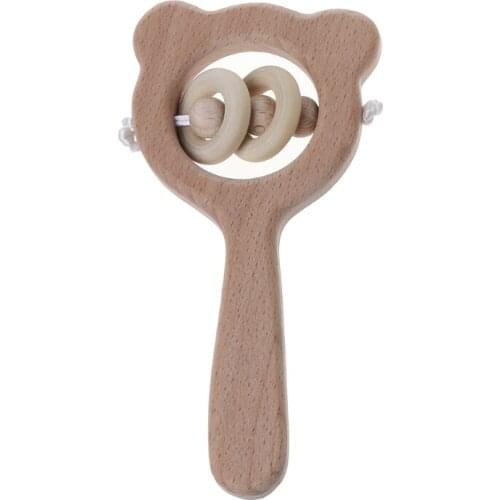 Baby Beech Wooden Rattle Teethers Montessori Toys Wooden Baby Rattle Teether 63HE
