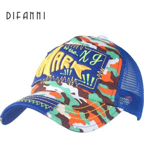 Difanni New breathable cartoon printed Childrens Trucker hat Breathable Mesh baseball cap for kids Boys Girls snapback hat