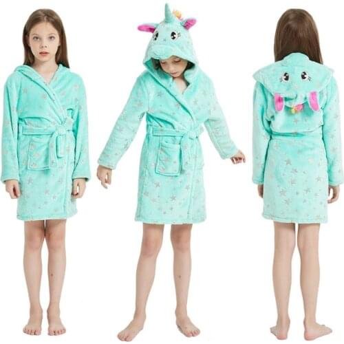 Children Bathrobes Kids Sleepwear Towel Robes Childrens Cloth Unicorn Hooded Bath Robe Animal For Boys Girls Pajamas Nightgown