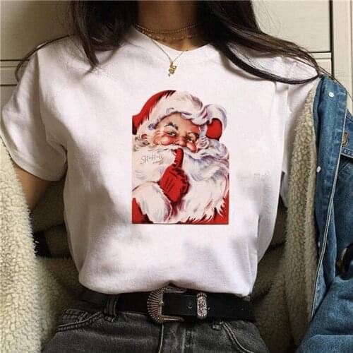FIXSYS Womens Santa Claus Print Christmas New Year T-shirt Female Graphic T Tee Shirt Camisas Mujer Tshirt Women Tops