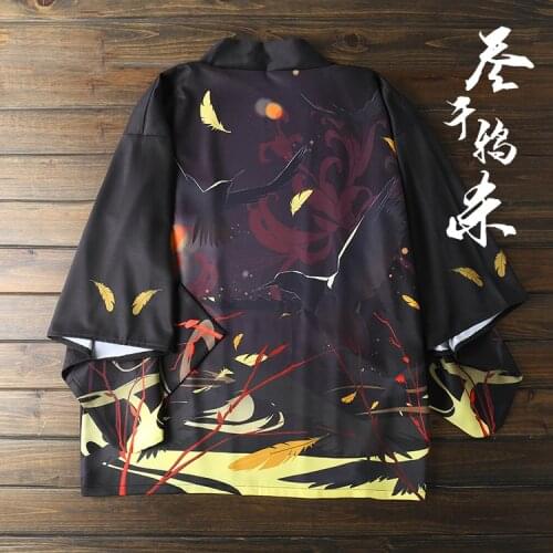 Japanese loose bathrobe Three thousand crows Dark Black color haori summer Sunscreen kimono Literature and art cosplay