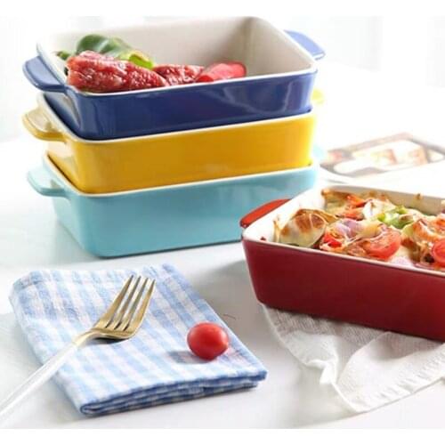 Ceramic Baking Bowl Dessert Dish Creative Binaural Cheese Baked Rice Fish Plate for Microwave Oven Bakeware Kitchen Tableware