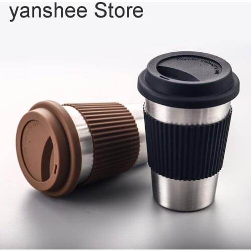 500ml stainless steel coffee cup with silicone cover, tea and coffee insulation cold drink cover, portable office travel cup